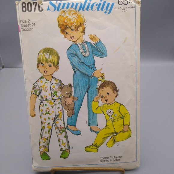 Simplicity Other - Vintage Sewing PATTERN Simplicity 8076, Toddlers 1968 Pajamas, Child Size 2